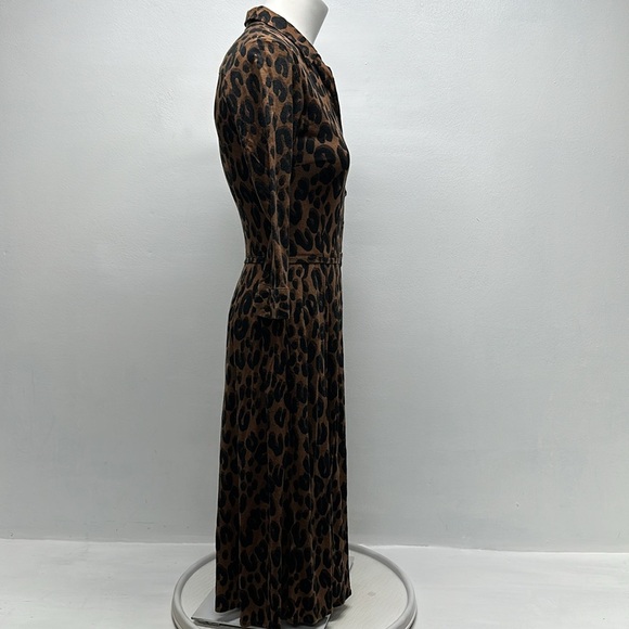 Samantha Sung Shirt Dress Button Down Animal Print Wool Silk Brown Black Size 0 - Picture 3 of 13
